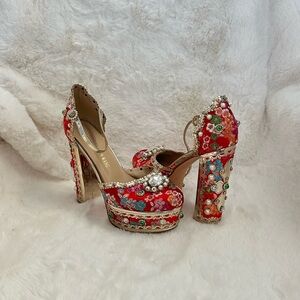 Azalea Wang Elegant Red Embellished Women's Heels